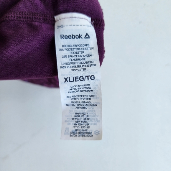 Reebok Purple Black Print Spellout Racerback Pull-On Sports Bra Gym XL - Picture 9 of 10